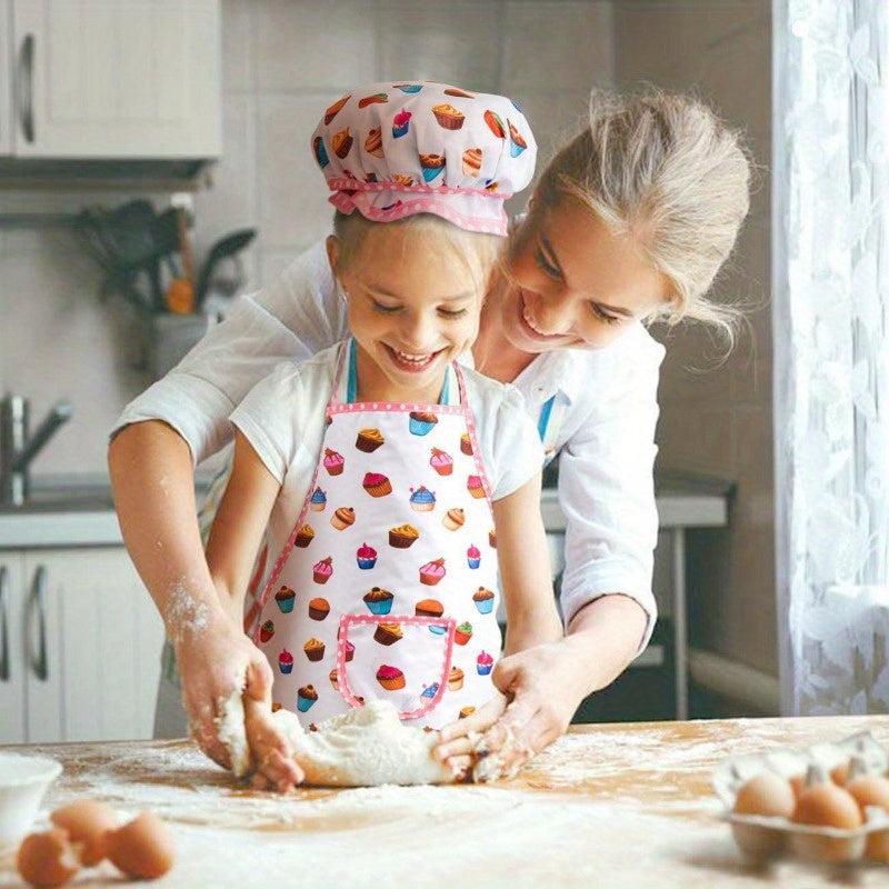 Kids Cooking Apron Gloves Hat Set Pink Chef Costume Role Play House Toys