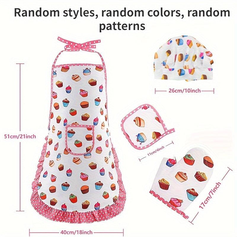 Kids Cooking Apron Gloves Hat Set Pink Chef Costume Role Play House Toys