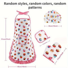 Kids Cooking Apron Gloves Hat Set Pink Chef Costume Role Play House Toys
