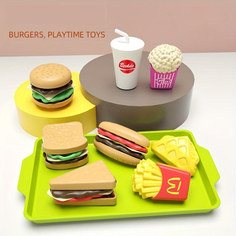 Kids Kitchen Toy Pretends Play Cooking Food Game Hamburger Pizza Snack...