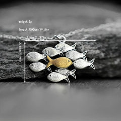 Creative Fish Pendant Necklace Ring, Retro Style Brushed Chain Jewelry Gift
