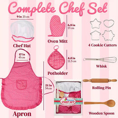 11pcs Children Kitchen Toy Set Girl Cooking Tools Pink Apron