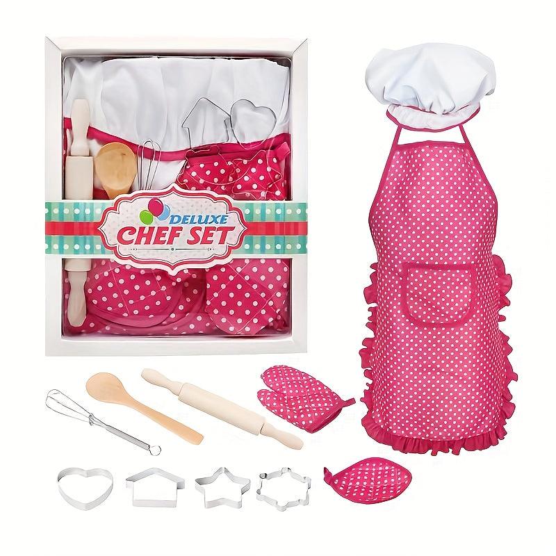 11pcs Children Kitchen Toy Set Girl Cooking Tools Pink Apron