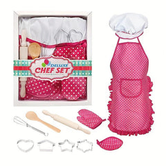 11pcs Children Kitchen Toy Set Girl Cooking Tools Pink Apron