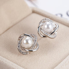 Zircon Stud Earrings Faux Pearl Inlay 1Pair