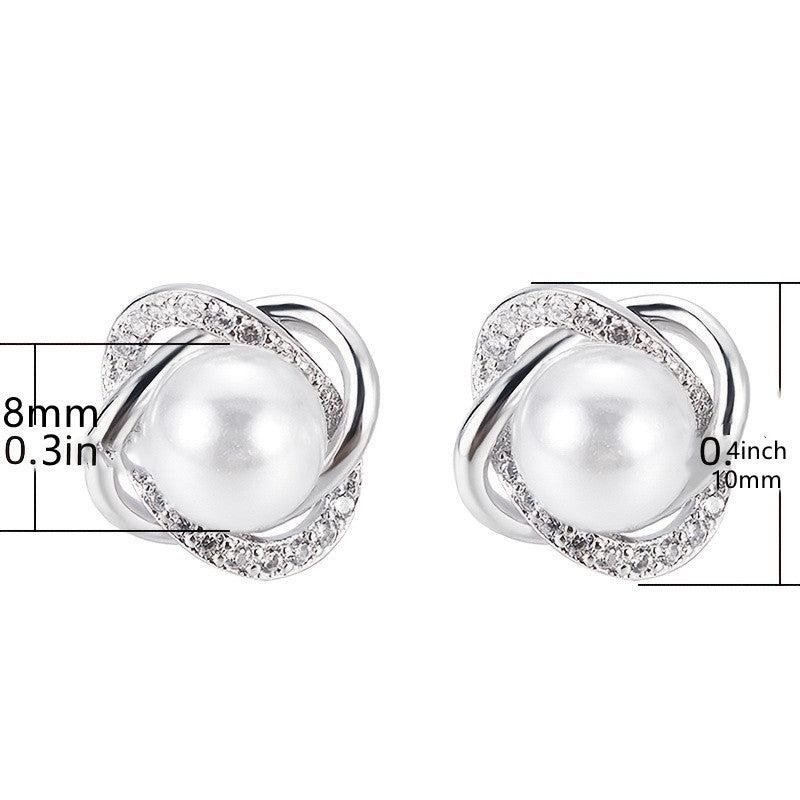Zircon Stud Earrings Faux Pearl Inlay 1Pair