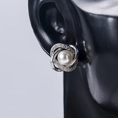 Zircon Stud Earrings Faux Pearl Inlay 1Pair