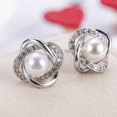 Zircon Stud Earrings Faux Pearl Inlay 1Pair