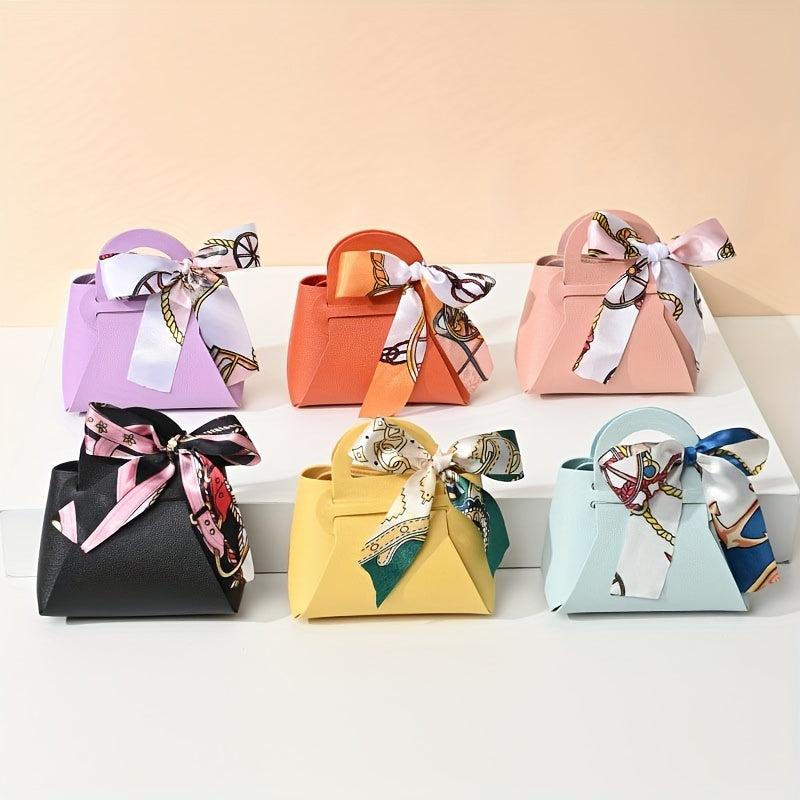 4pcs Leather Gift Bags Bow Ribbon Wrapping Bags Wedding Gift Distributing Bags