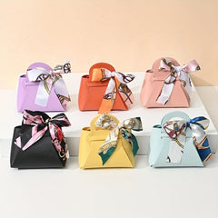 4pcs Leather Gift Bags Bow Ribbon Wrapping Bags Wedding Gift Distributing Bags