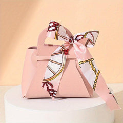 4pcs Leather Gift Bags Bow Ribbon Wrapping Bags Wedding Gift Distributing Bags