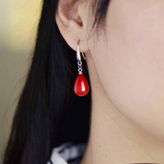 Red Faux Pearl Pendant Earrings Long Earrings Vintage Party Jewelry