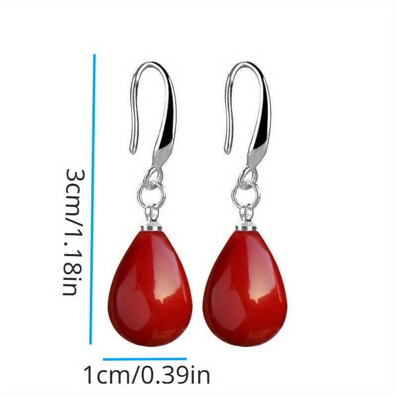 Red Faux Pearl Pendant Earrings Long Earrings Vintage Party Jewelry
