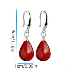 Red Faux Pearl Pendant Earrings Long Earrings Vintage Party Jewelry