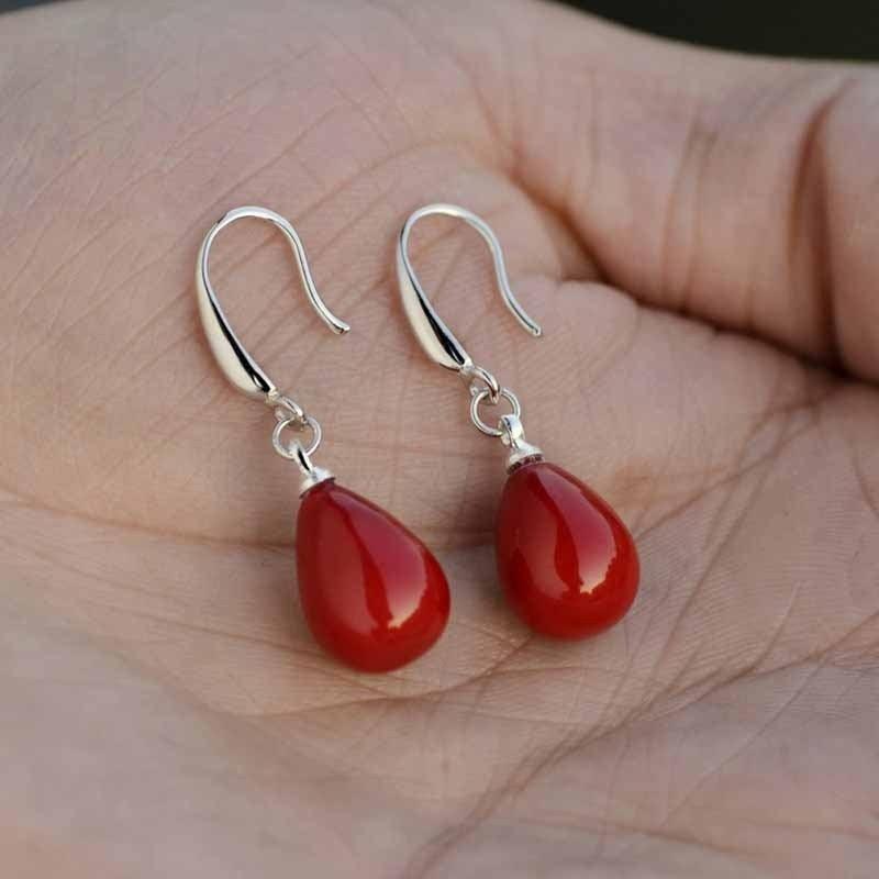 Red Faux Pearl Pendant Earrings Long Earrings Vintage Party Jewelry