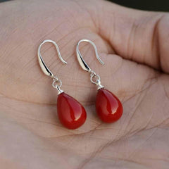 Red Faux Pearl Pendant Earrings Long Earrings Vintage Party Jewelry
