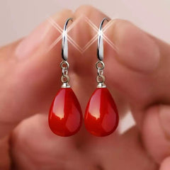 Red Faux Pearl Pendant Earrings Long Earrings Vintage Party Jewelry