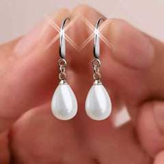 Red Faux Pearl Pendant Earrings Long Earrings Vintage Party Jewelry