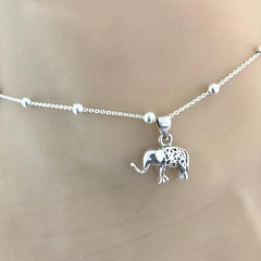 Vintage Silvery Beaded Turtle And Elephant Pendant Feet Chain