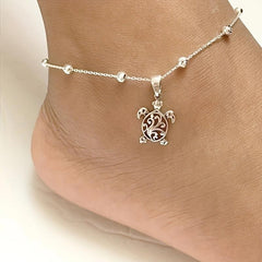 Vintage Silvery Beaded Turtle And Elephant Pendant Feet Chain