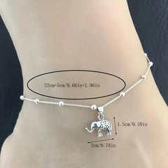 Vintage Silvery Beaded Turtle And Elephant Pendant Feet Chain
