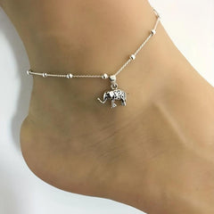 Vintage Silvery Beaded Turtle And Elephant Pendant Feet Chain