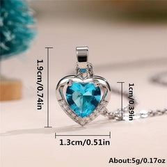 Copper Inlaid Sea Zircon Eternal Heart Women's Necklace Love Shape Pendant