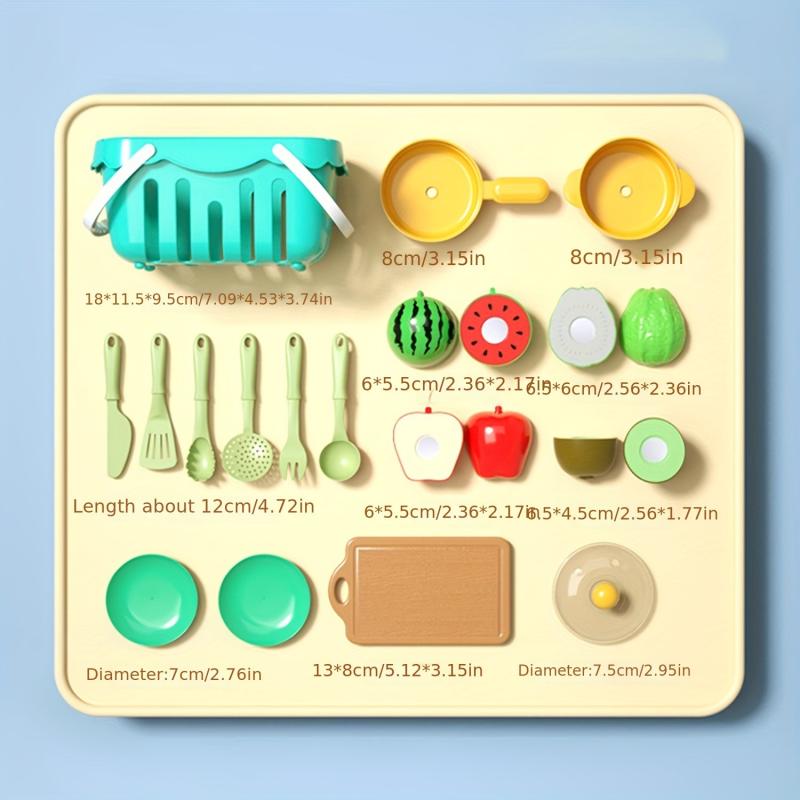 17 Piece Pretend Play Food Set for Kitchen & Cutting Skills