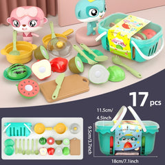 17 Piece Pretend Play Food Set for Kitchen & Cutting Skills