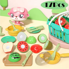 17 Piece Pretend Play Food Set for Kitchen & Cutting Skills