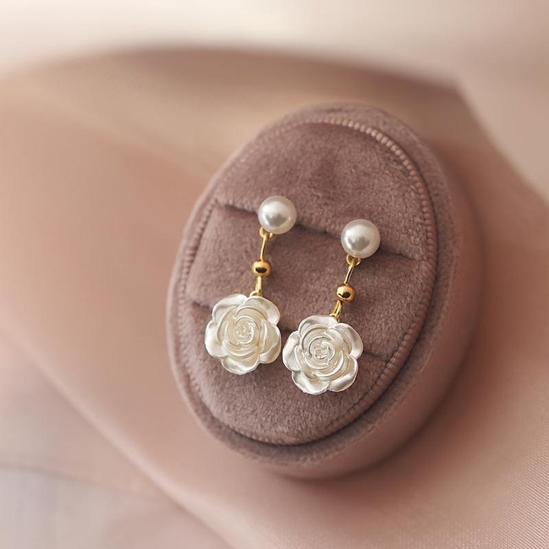 Fairy Camellia Pearl Earrings Mori Sweet Retro Niche Stud Earrings