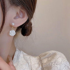 Fairy Camellia Pearl Earrings Mori Sweet Retro Niche Stud Earrings
