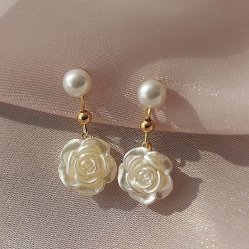 Fairy Camellia Pearl Earrings Mori Sweet Retro Niche Stud Earrings