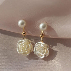 Fairy Camellia Pearl Earrings Mori Sweet Retro Niche Stud Earrings