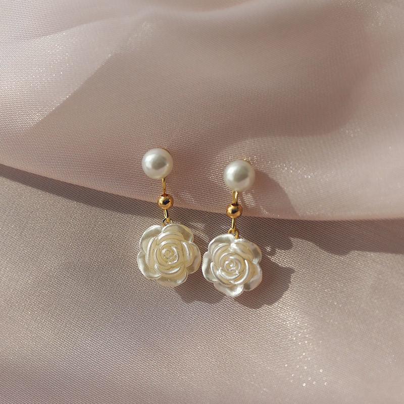Fairy Camellia Pearl Earrings Mori Sweet Retro Niche Stud Earrings