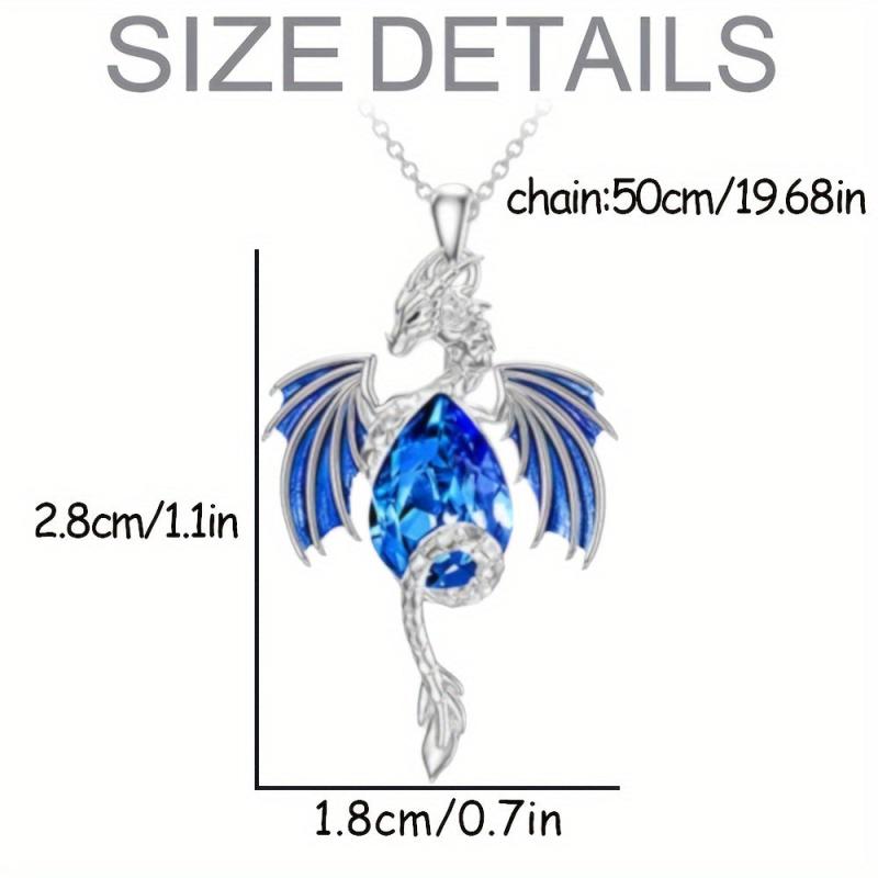 Flying Dragon Purple Zircon Pendant Necklace Fantasy Animal Jewelry