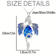 Flying Dragon Purple Zircon Pendant Necklace Fantasy Animal Jewelry