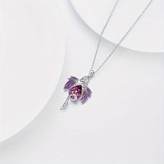 Flying Dragon Purple Zircon Pendant Necklace Fantasy Animal Jewelry