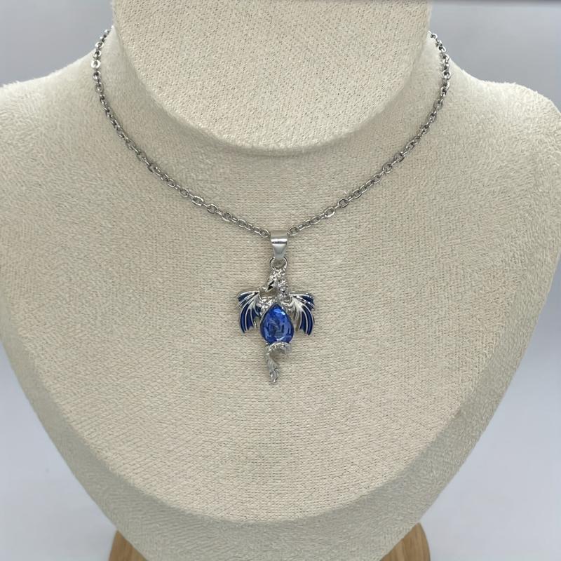 Flying Dragon Purple Zircon Pendant Necklace Fantasy Animal Jewelry