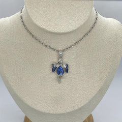 Flying Dragon Purple Zircon Pendant Necklace Fantasy Animal Jewelry