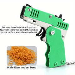Metal Burst Rubber Band Toy Mini Folding Launcher Keychain & Bands