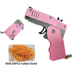 Metal Burst Rubber Band Toy Mini Folding Launcher Keychain & Bands