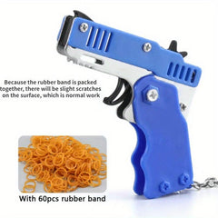 Metal Burst Rubber Band Toy Mini Folding Launcher Keychain & Bands