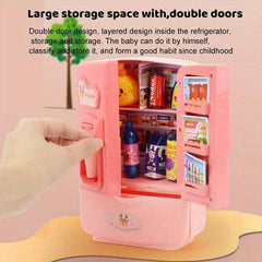 Mini Double Door Refrigerator Toys Pretend Play Kitchen Accessories Gift