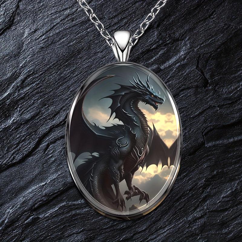 Dragon Round Pendant Necklace Hip Hop Animal Necklace Anniversary Gift