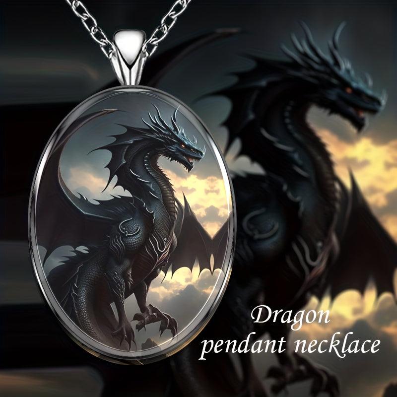 Dragon Round Pendant Necklace Hip Hop Animal Necklace Anniversary Gift