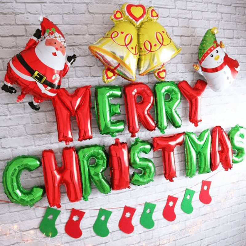 16 Inch Aluminum Film Merry Christmas Balloons Banner Red Green Theme