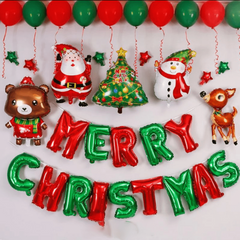 16 Inch Aluminum Film Merry Christmas Balloons Banner Red Green Theme