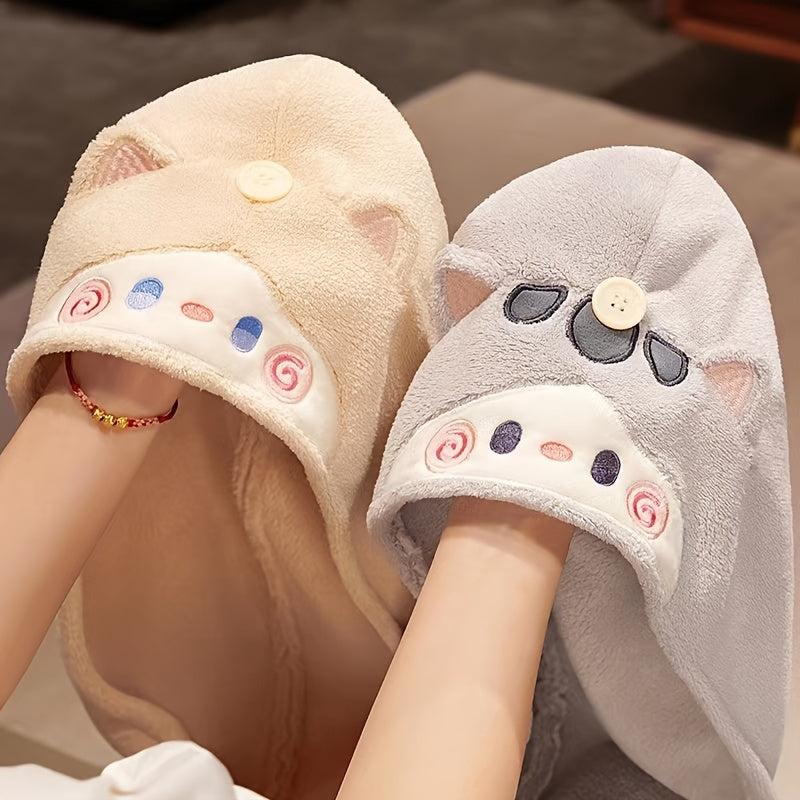 Hugging Cat Hair Drying Cap for Women Long Hair Quick Drying Bath Cap