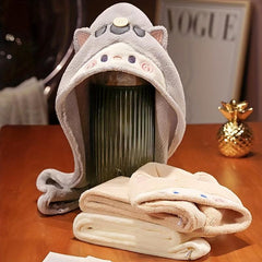 Hugging Cat Hair Drying Cap for Women Long Hair Quick Drying Bath Cap